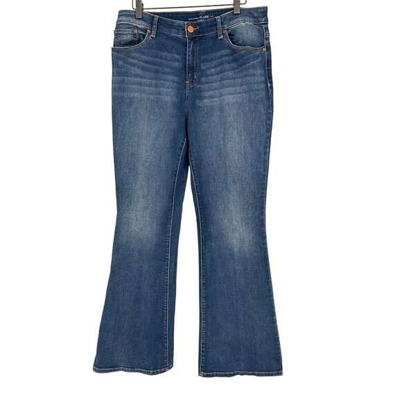 Chicos 1.5 Platinum Flare Jeans Size 10 Blue Denim Cotton stretch, medium wash - Picture 1 of 5